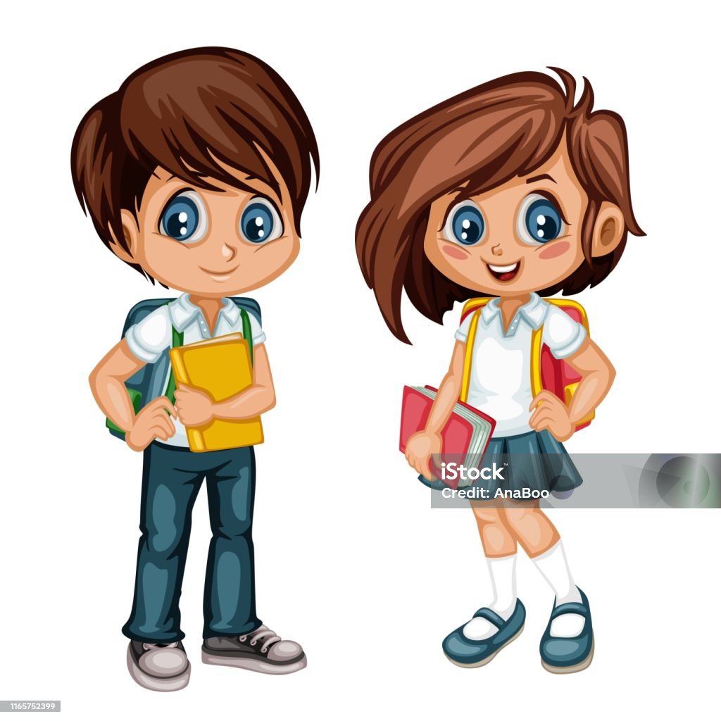 School Boy And Girl Stock Illustration - Download Image Now - Art, Back,  Back to School - iStock