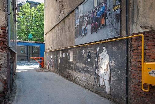Kaunas,Lithuania- May 12, 2019: Yard Gallery is one of the most-visited spots in Kaunas by street art aficionados. Entrance to the 
