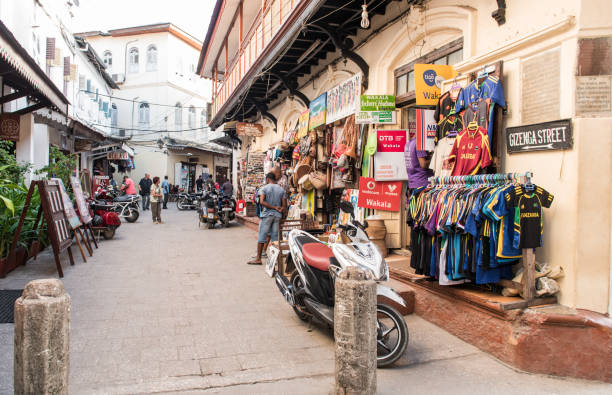Shopping street in Zanzibar stock photo