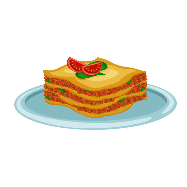 illustrazioni stock, clip art, cartoni animati e icone di tendenza di illustrazione cartoon di una lasagna. cucina italiana. cibo gustoso - roast beef illustrations