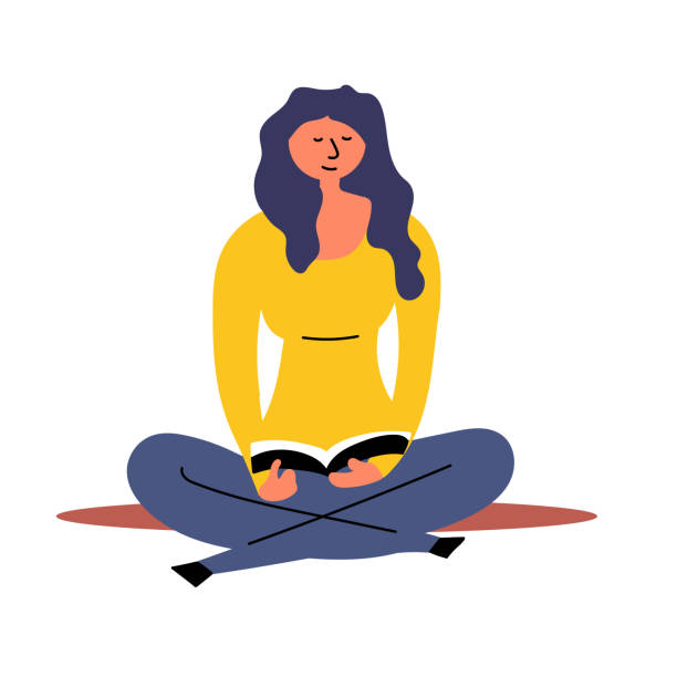 studentka na pozycji lotosu czyta książkę - yoga lotus zen like buddhism stock illustrations