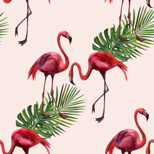 istock Tropical wildlife flamingo  seamless pattern. Hand Drawn jungle nature, flowers illustration. Print for textile, cloth, wallpaper, scrapbooking 1165759923