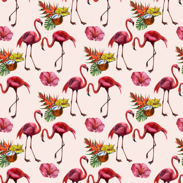 istock Tropical wildlife flamingo  seamless pattern. Hand Drawn jungle nature, flowers illustration. Print for textile, cloth, wallpaper, scrapbooking 1165759924