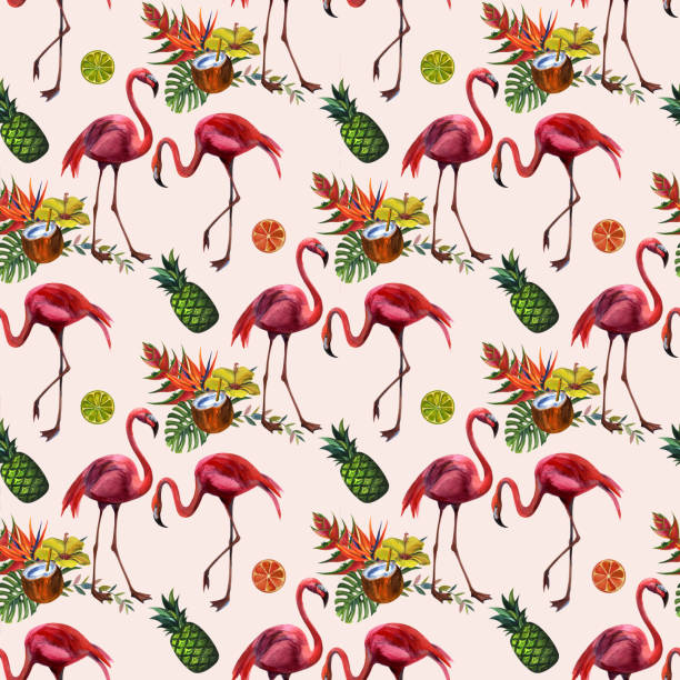 istock Tropical wildlife flamingo  seamless pattern. Hand Drawn jungle nature, flowers illustration. Print for textile, cloth, wallpaper, scrapbooking 1165759947