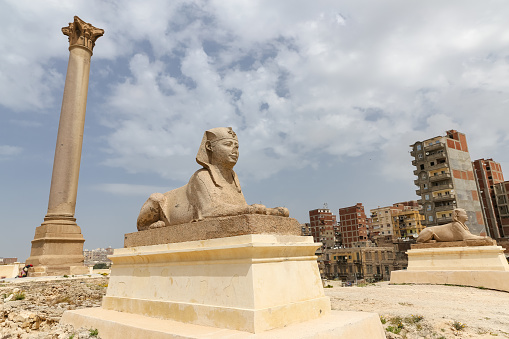 Pompey Pillar and Sphinx in Alexandria City, Egypt