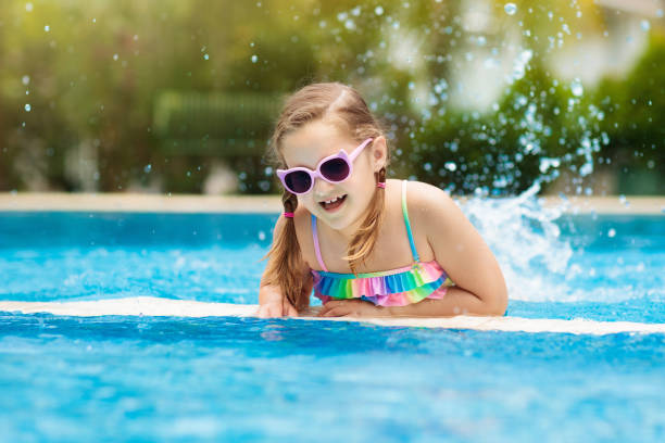 istock Child in swimming pool. Summer vacation with kids. 1165762469