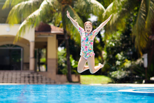 istock Child in swimming pool. Summer vacation with kids. 1165762521
