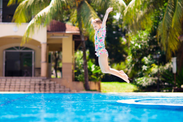 istock Child in swimming pool. Summer vacation with kids. 1165764229