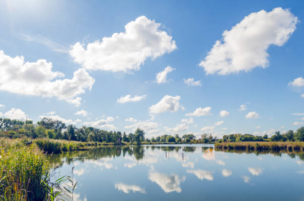 istock Beautiful summer landscape with a river and blue sky. 1165764316