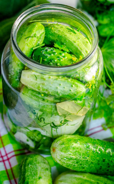 istock cucumbers in banks, canning process for the winter 1165771495