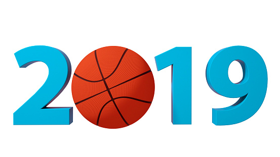 Basketball 2019 design background on a White Background. 3d illustration.