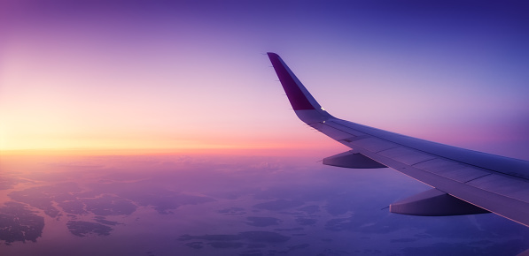 Aircraft Wind On The Sunrise Sky Background Composition Of Aircraft Air  Transport Travel By Airplane Travel Image Stock Photo - Download Image Now  - iStock