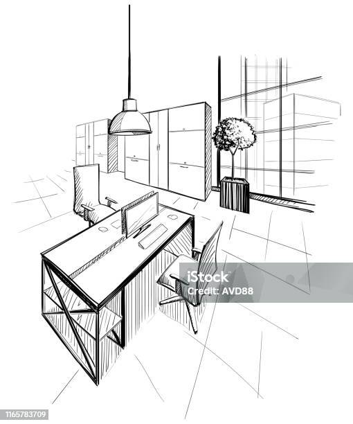 Visual Workplace Drawing The Workplace Illustration Stock Illustration - Download Image Now ...