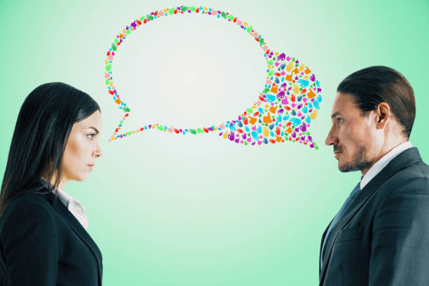 istock Attractive businesswoman with speech bubble 1165785334