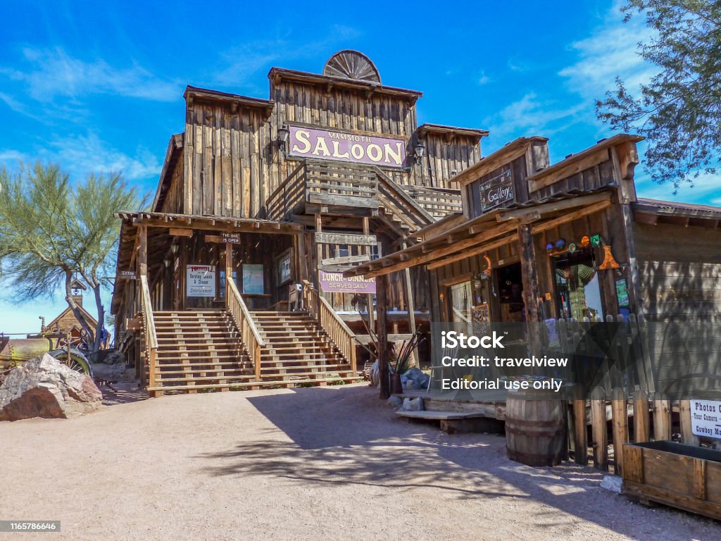 old shop  in Goldfield Ghost town Goldfield Ghost Town, USA -  March 3, 2011:An old shop  in Goldfield Ghost town, USA. Back in 1he 1890s Goldfield boasted 3 saloons, boarding house, general store, brewery and school house. Goldfield Stock Photo