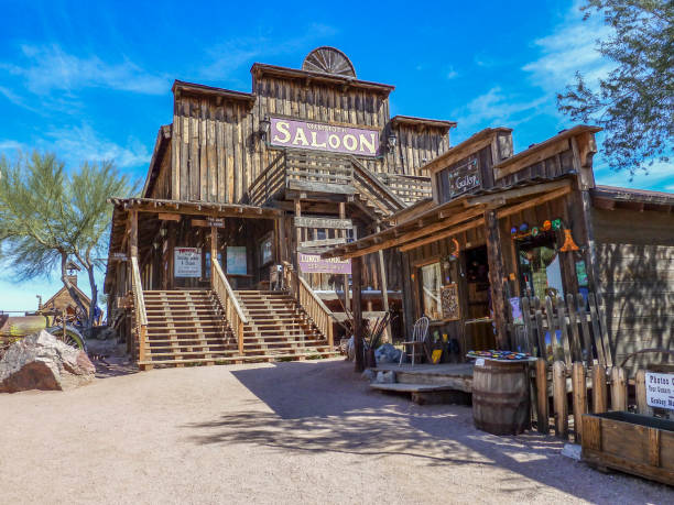 old shop in Goldfield Ghost town Goldfield Ghost Town, USA - March 3, 2011:An old shop in Goldfield Ghost town, USA. Back in 1he 1890s Goldfield boasted 3 saloons, boarding house, general store, brewery and school house. goldfield nv stock pictures, royalty-free photos & images