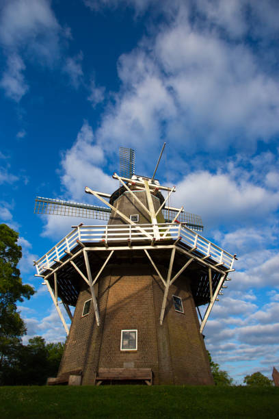 Garnwerd, Groningen, Netherlands: Sunlit Windmill, Blue Sky. The mill was built in 1851.