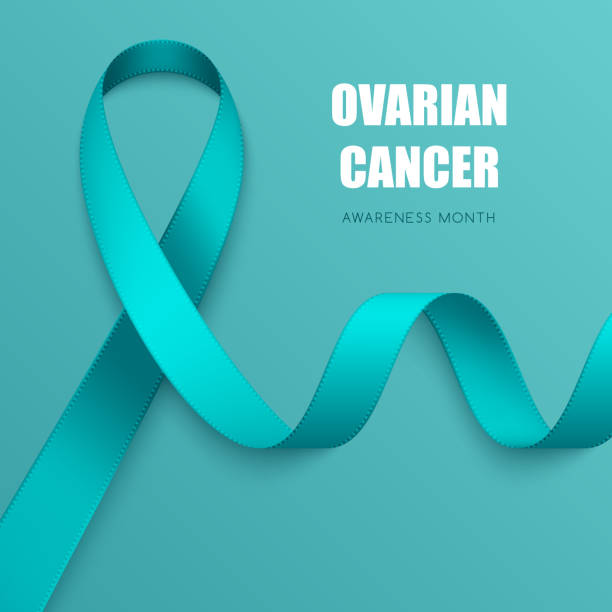 Realistic awareness ribbon Realistic teal ribbon. Symbol of obsessive-compulsive disorder, ovarian cancer, tourette syndrome awareness ovarian cancer stock illustrations