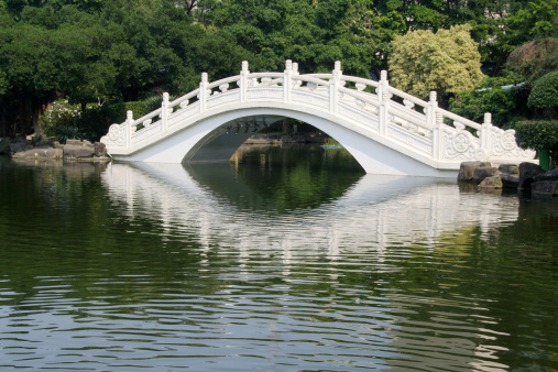 White bridge in an Asian garden