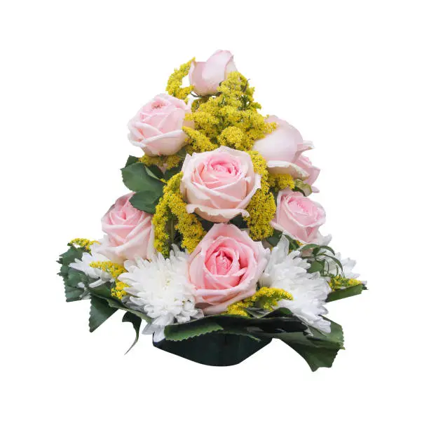 Bouquet of sweet pink  rosesflowers blooming isolated on white background with clipping path