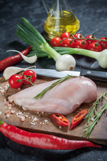 istock Raw chicken fillet on cutting board 1165830412