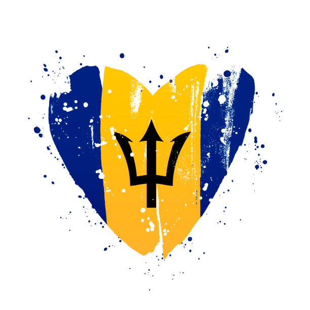 illustrations, cliparts, dessins animés et icônes de drapeau de la barbade sous la forme d'un grand coeur. - barbados flag illustrations