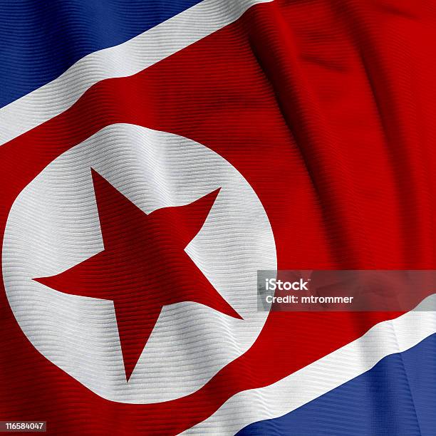 Flaga Korei Północnej Zbliżenie - zdjęcia stockowe i więcej obrazów Azja - Azja, Bez ludzi, Biały