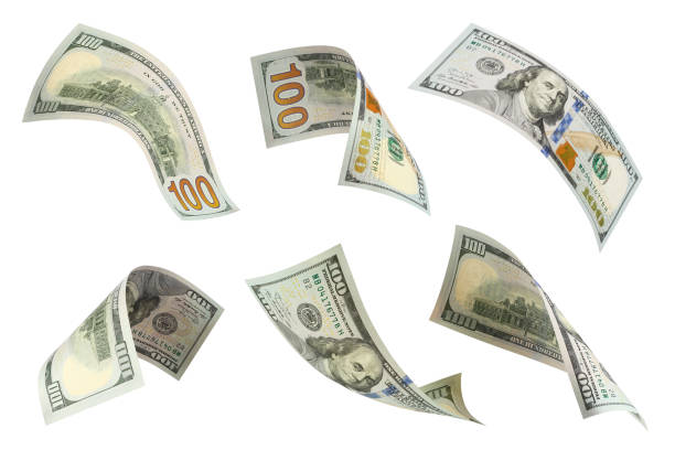 istock Set of 100 dollars banknotes on white 1165842081