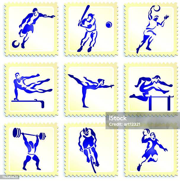 Sports Stamp And Button Collection Stock Illustration - Download Image Now - Hurdling - Track Event, Racing Bicycle, Soccer