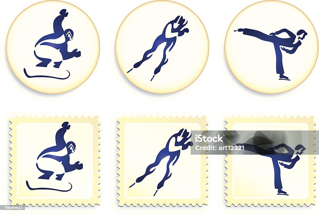 sport d'hiver timbres et boutons - clipart vectoriel de Icône libre de droits