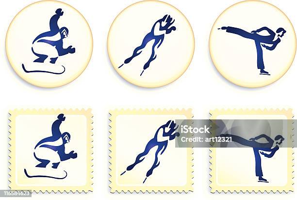 Sport Dhiver Timbres Et Boutons Vecteurs libres de droits et plus d'images vectorielles de Icône - Icône, Monts Olympic, Patinage artistique