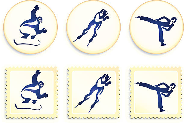 winter sport stamps and buttons winter sport stamps and buttons single skating stock illustrations