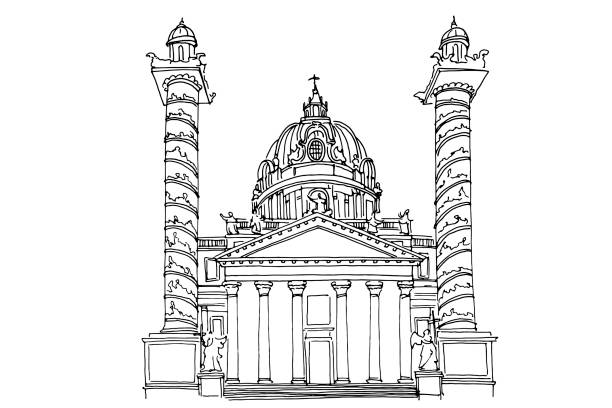 istock vector sketch of St. Charles's Church in Vienna, Austria 1165850532