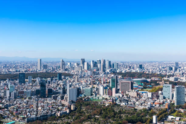 синдзюку боковые пейзажи видны со смотровой площадки1 - tokyo tower shinjuku ward tokyo prefecture communications tower стоковые фото и изображения