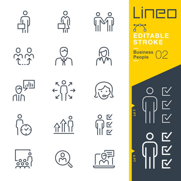 lineo editable stroke - business people liniensymbole - manager stock-grafiken, -clipart, -cartoons und -symbole
