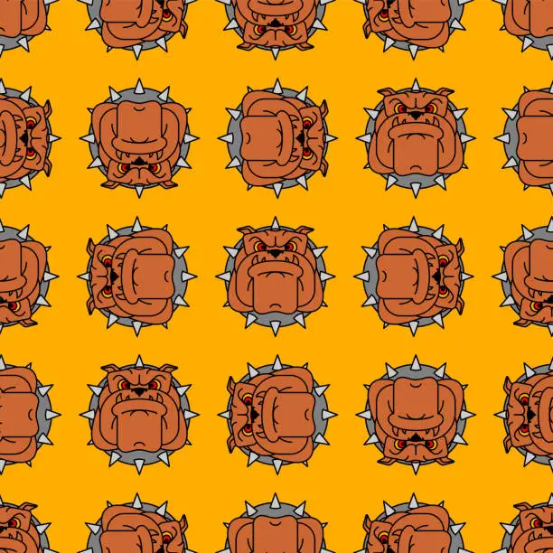Vector illustration of Guard dog pattern seamless. Angry bulldog head background. vector texture