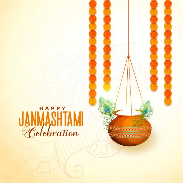 Vector illustration of hanging matki with makhan for janmashtami festival