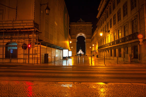 View on the central streets of Lisbon at night