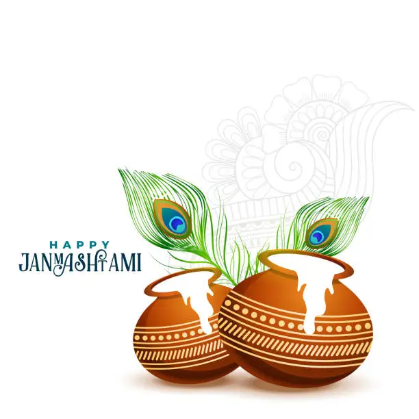 Vector illustration of happy janmashtami background with matki and makhan