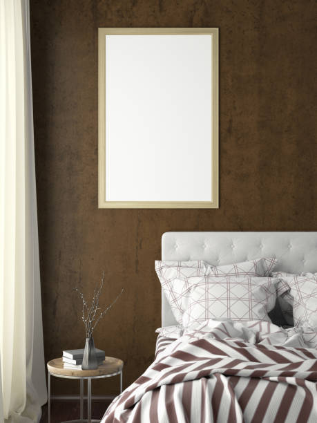 istock poster frame mock up on the wall in bedroom 1165874973
