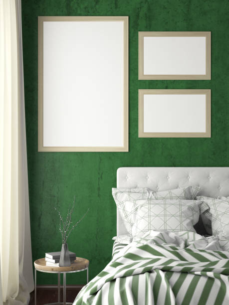 istock poster frame mock up on the wall in bedroom 1165875093