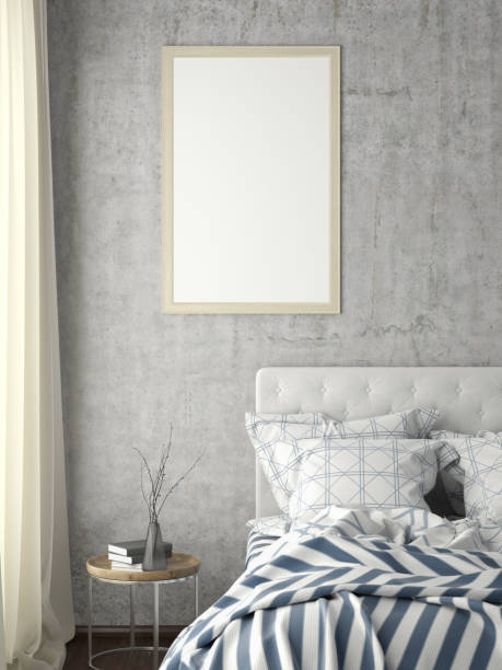 istock poster frame mock up on the wall in bedroom 1165875133