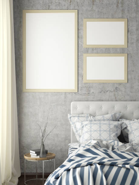 istock poster frame mock up on the wall in bedroom 1165875159