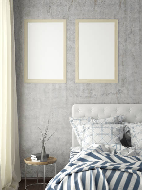 istock poster frame mock up on the wall in bedroom 1165875183