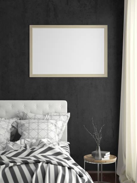 istock poster frame mock up on the wall in bedroom 1165875214