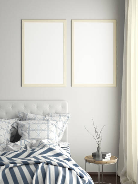 istock poster frame mock up on the wall in bedroom 1165875225
