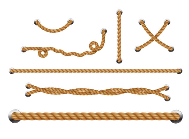 istock Set of looped ropes with metal holes. Rope threads. 1165879715