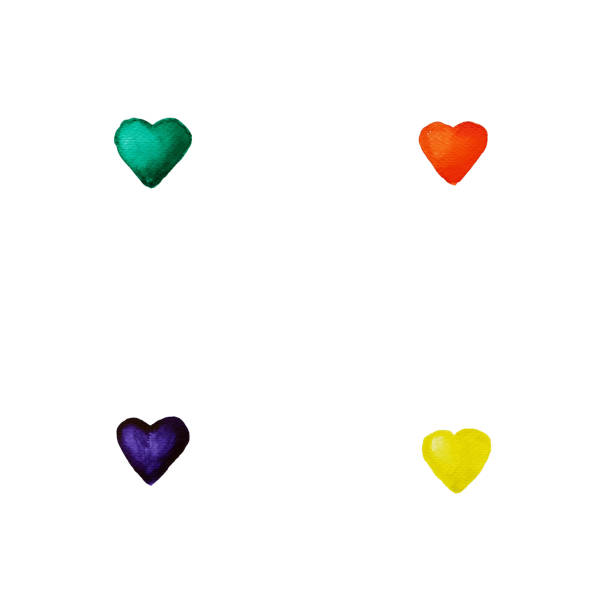 istock Set with 4 watercolor hearts - emerald, purple, red orange, yellow. Hand draw illustration background 1165888717