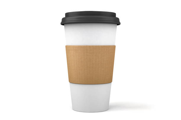 3d 종이 커피 컵과 뚜껑은 흰색에 고립 - coffee cappuccino hot drink copy space 뉴스 사진 이미지