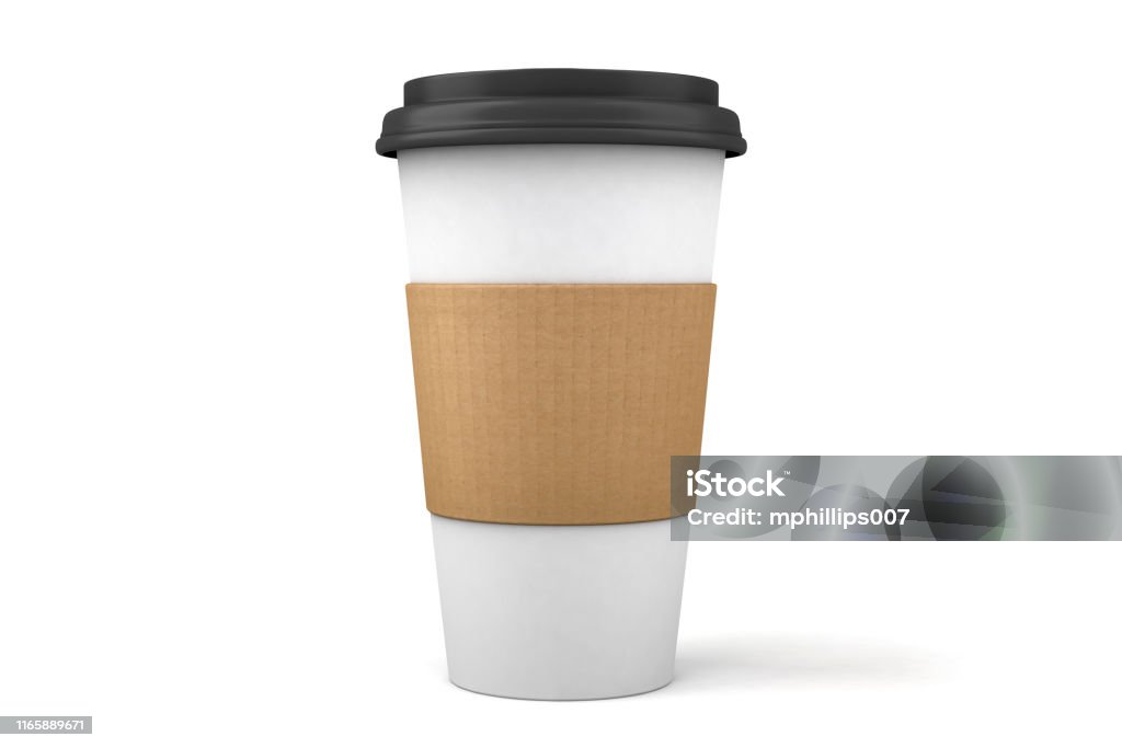 3D Paper Coffee Cup and Lid Isolated on White A 3D paper to go coffee cup and plastic lid isolated on a white background with clipping path. Coffee - Drink Stock Photo
